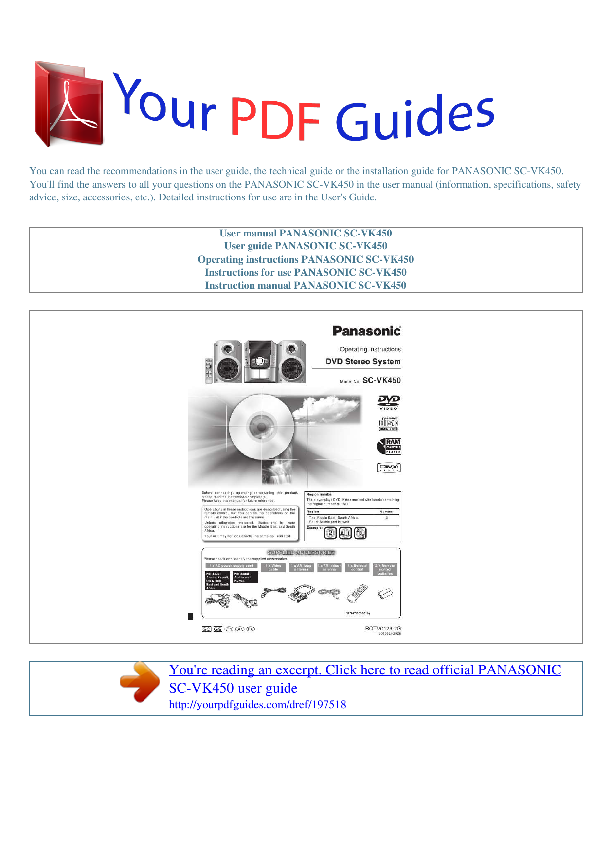 Panasonic Sc Vk450 Sa Vk450 Service Manual Repair Guide