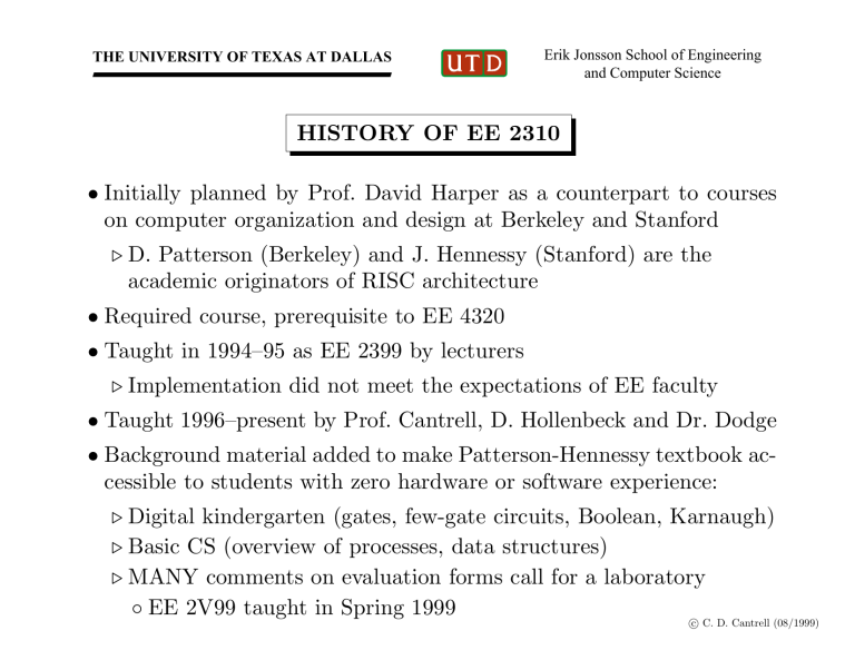 History Of Ee 2310 Initially Planned By Prof David Harper As A Manualzz