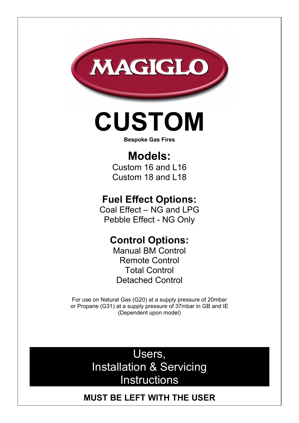 Magiglo Custom L18 User, Installation & Servicing Instructions Manualzz