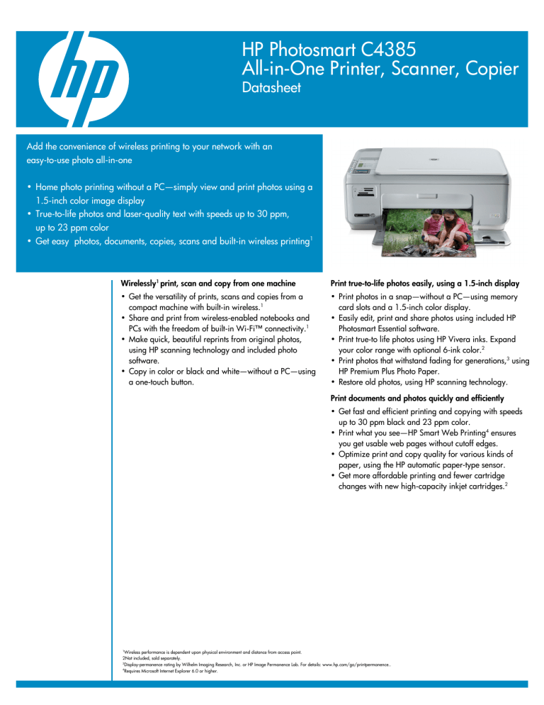 hp c4385 wireless setup