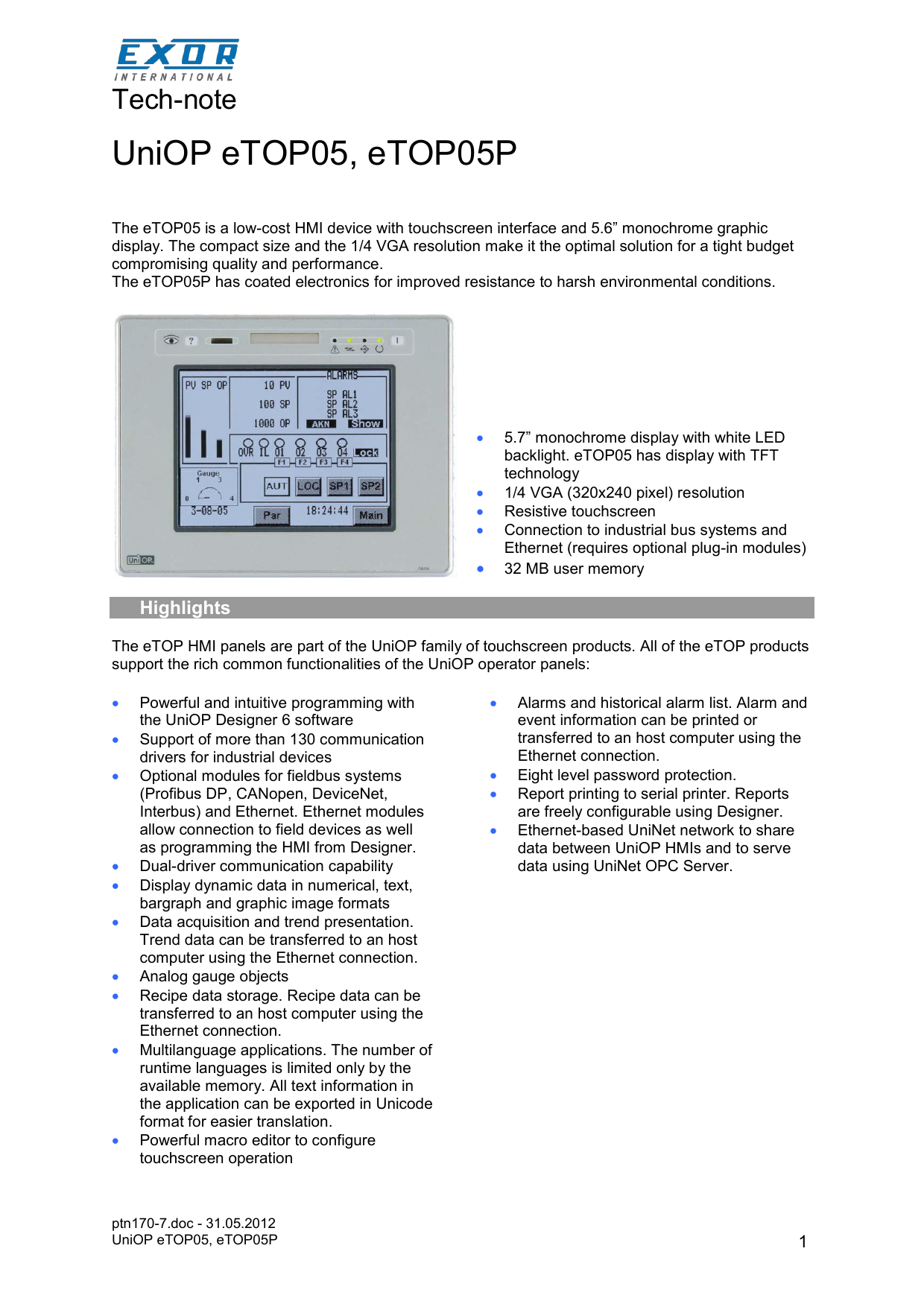 Uniop Etop05 Etop05p Manualzz