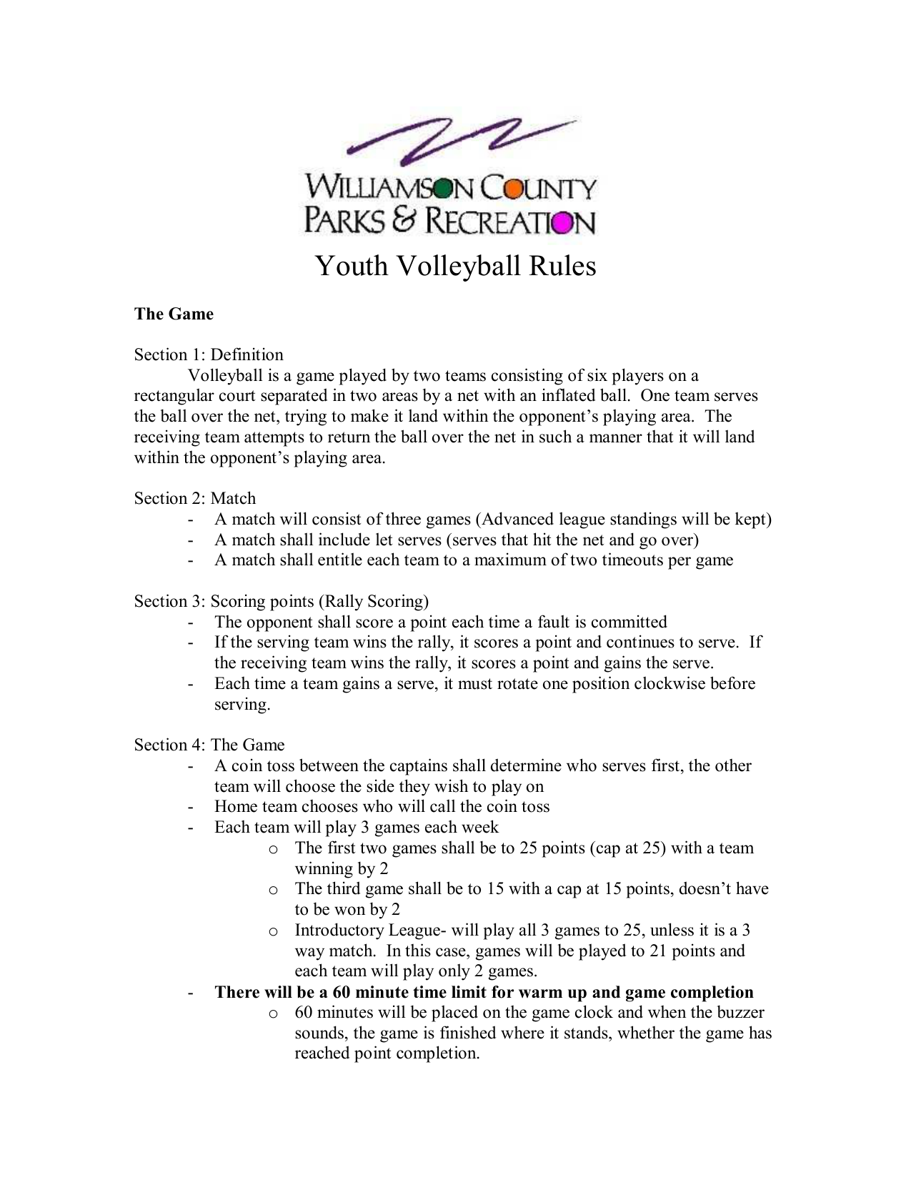 volleyball team rules