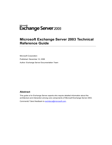 Microsoft Exchange Server 03 Technical Reference Guide Manualzz