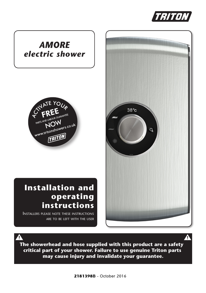Installation and operating instructions electric shower Manualzz
