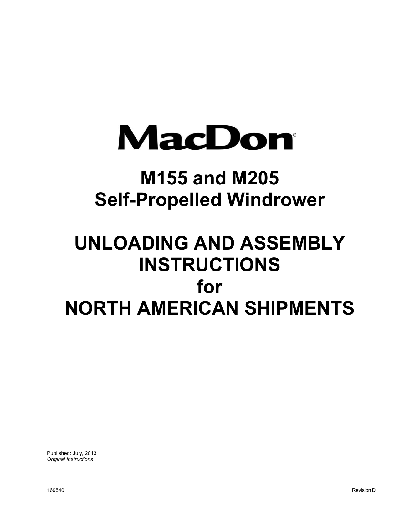 M155 and M205 Self-Propelled Windrower UNLOADING | Manualzz