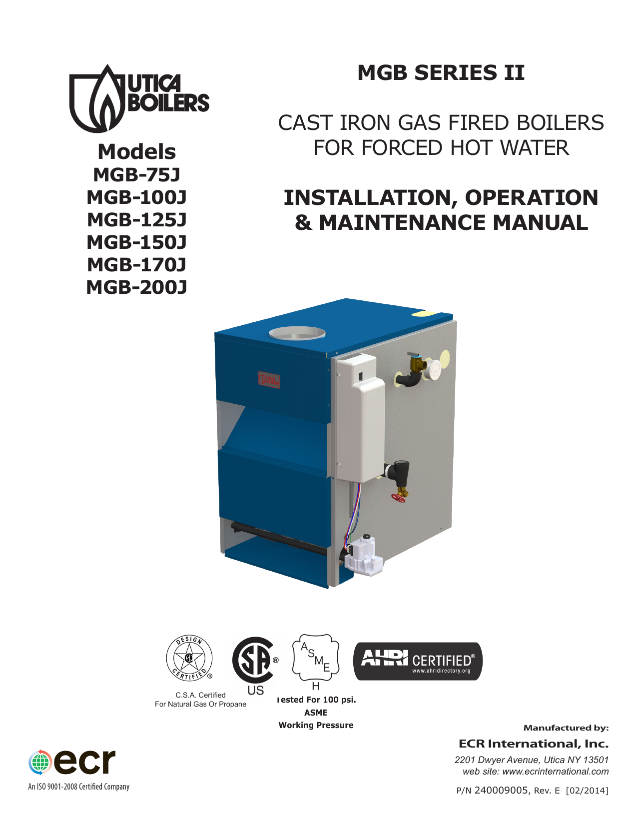 Utica Boilers MGB Series II/MGC Series Gas Boiler Installation ...