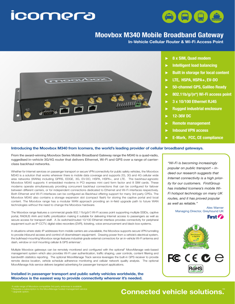 Moovbox M340 Mobile Broadband Gateway Connected vehicle Manualzz
