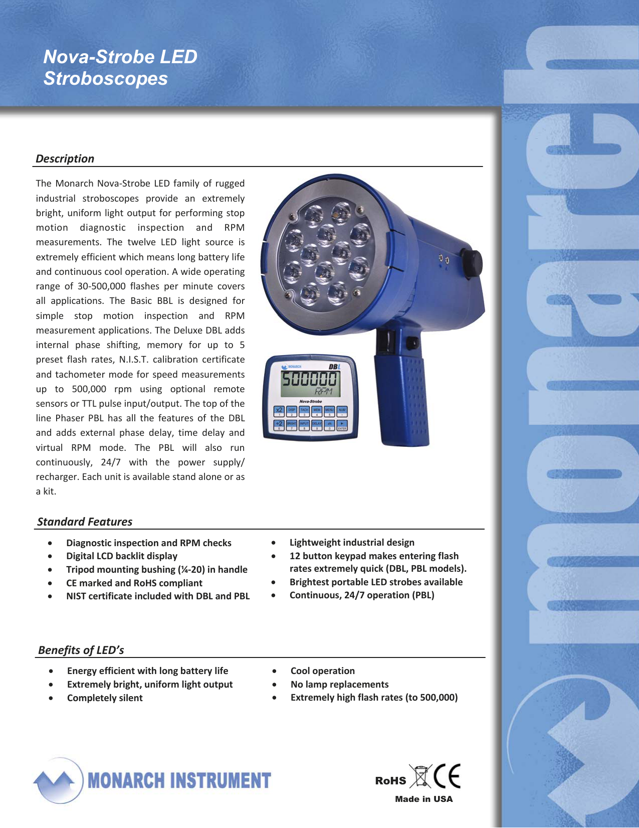 Monarch Nova-Strobe DBL LED Portable Stroboscope with NIST Certificate of Calibration 9 L x 3.66 W x 3.56 H