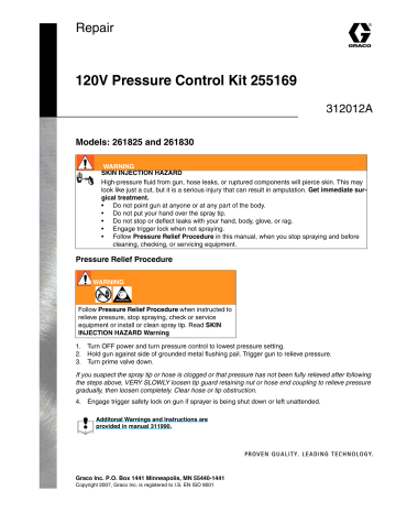 Graco 312012A 120V Pressure Control Kit 255169 Repair Owner's Manual | Manualzz
