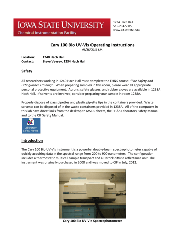 Cary 100 Bio UV-Vis Operating Instructions | Manualzz
