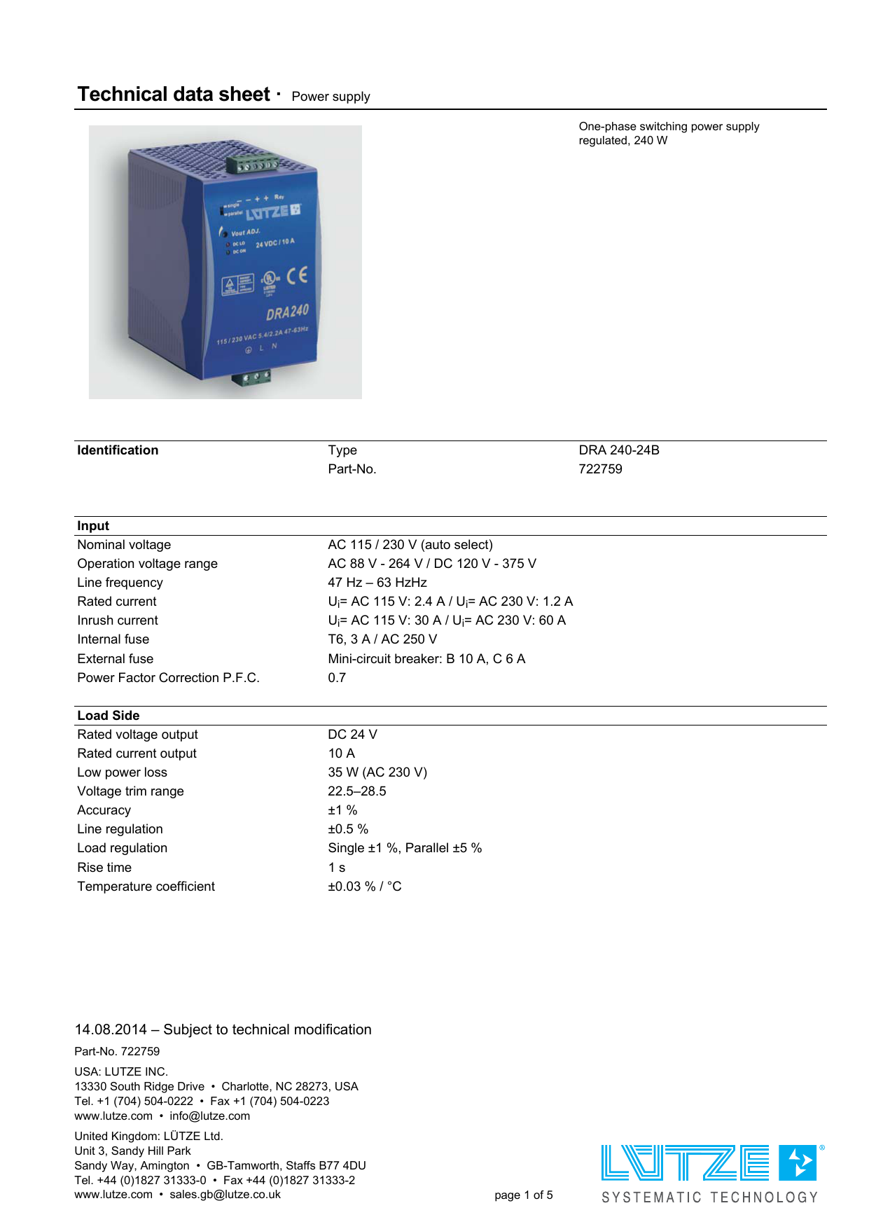 Technical Data Sheet Power Supply Manualzz