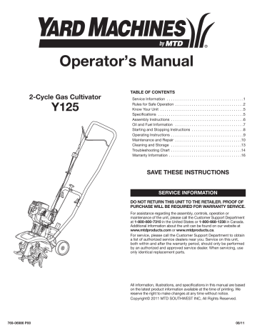 Yard machines 2025 gas cultivator 21ak125g900