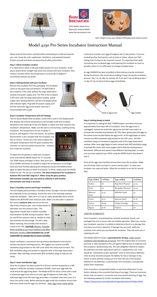 Model 4250 Pro Series Incubator Instruction Manual Manualzz