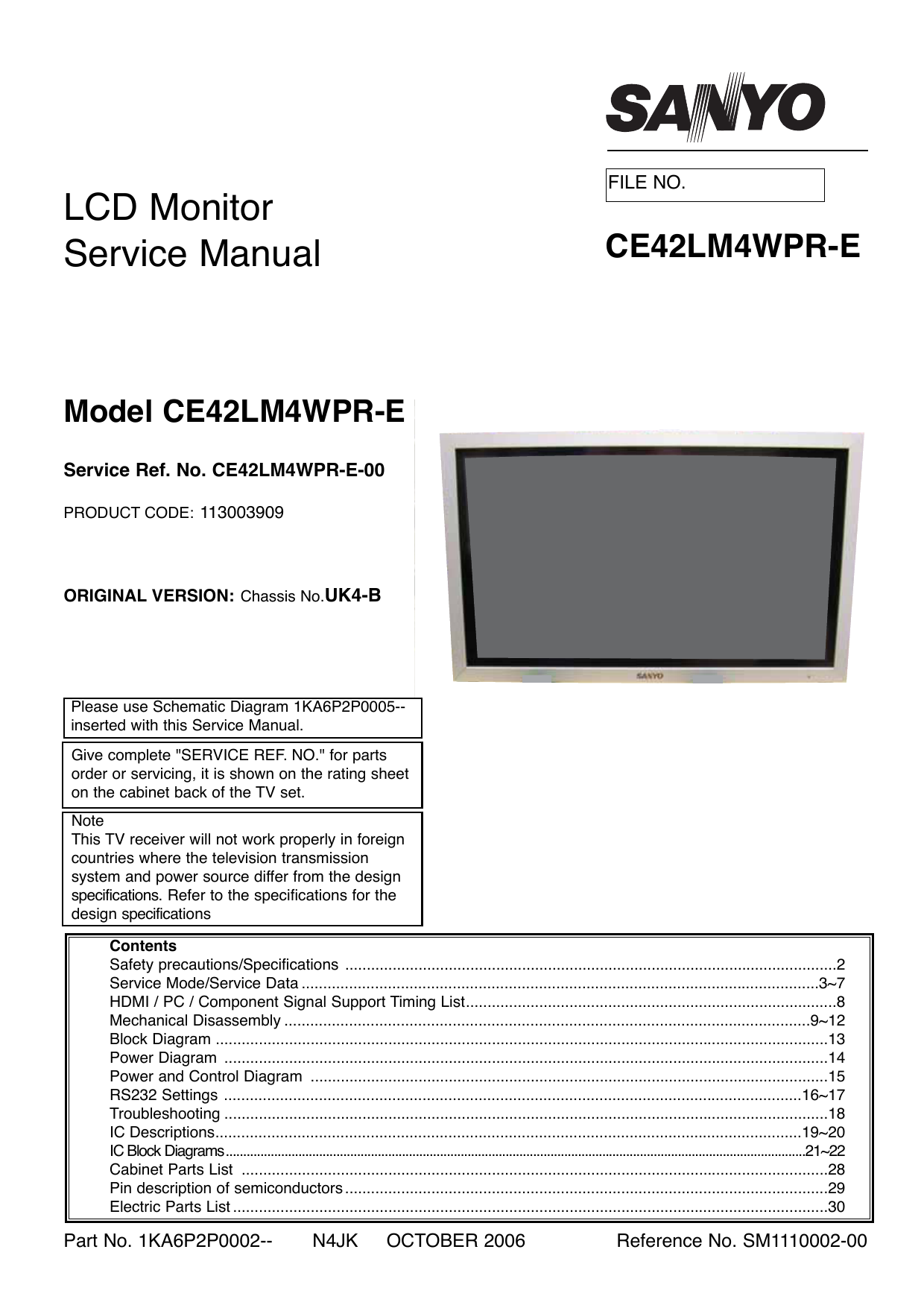 Sanyo CE42LM4WPR-E Service manual | Manualzz