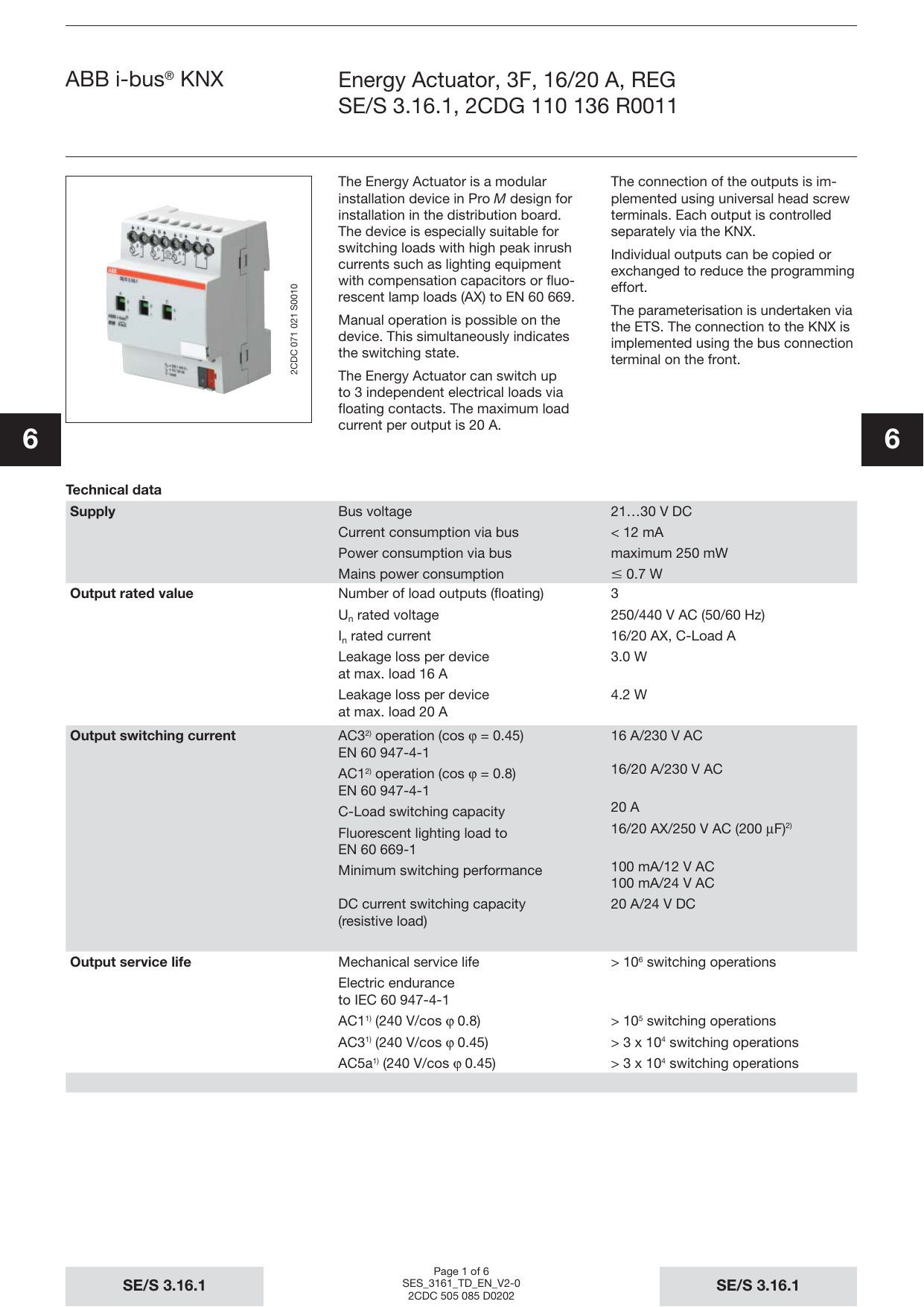 Abb I Bus Knx Energy Actuator 3f 16 20 A Reg Se S 3 16 1 Manualzz