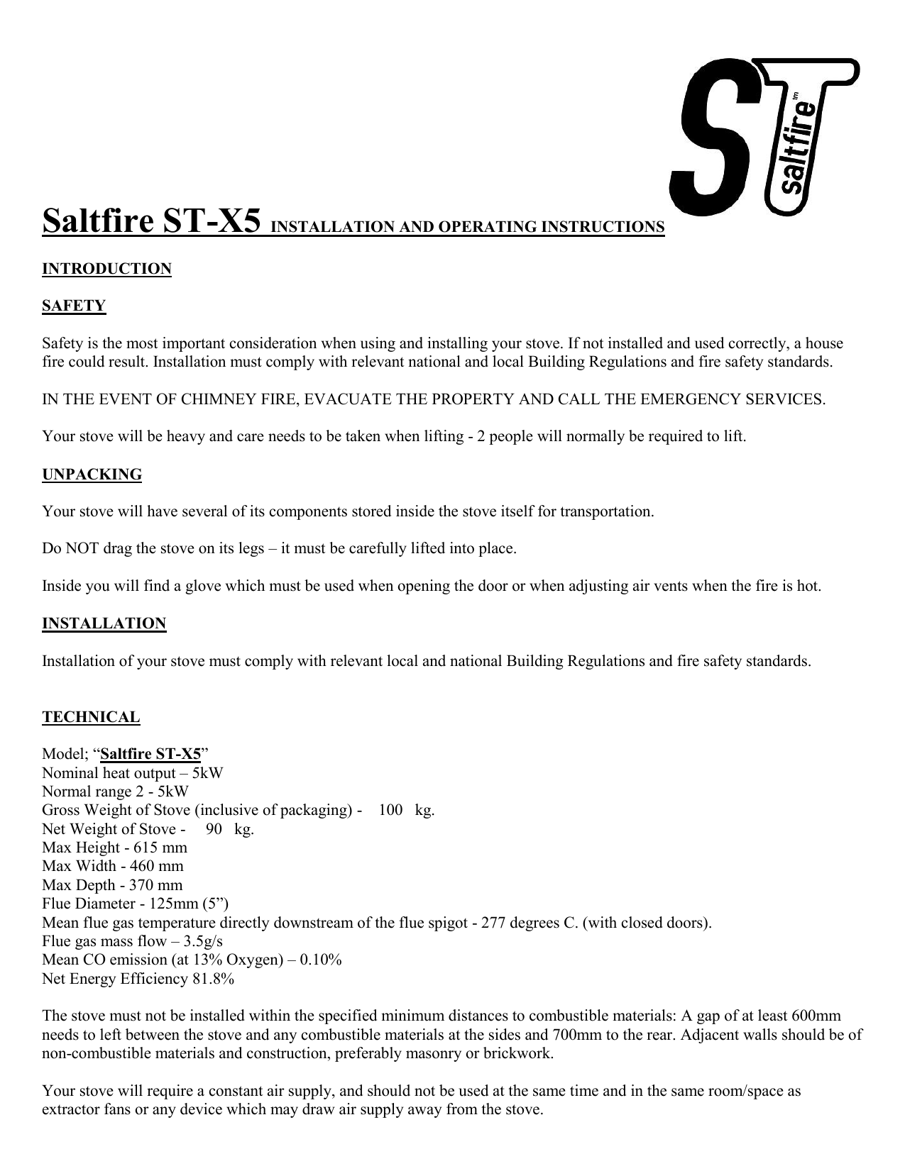 Saltfire St X5 Installation And Operating Instructions Manualzz Com