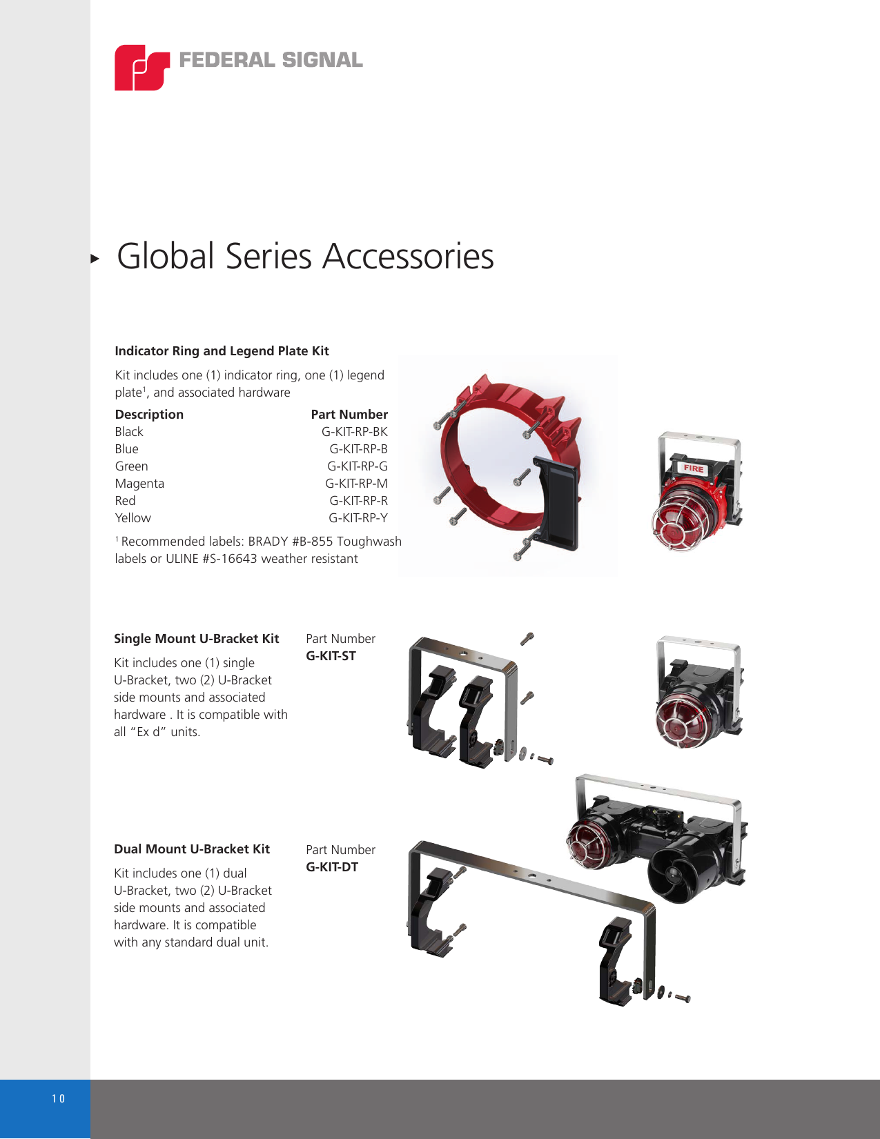 Federal Signal G-KIT-RP-R Global Series Indicator Ring and Legend Plate Kit Red