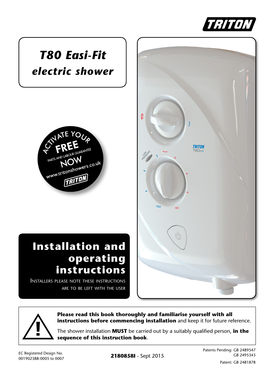 Triton T80 EASIFIT 8.5KW ELECTRIC SHOWER Instruction Manual Manualzz