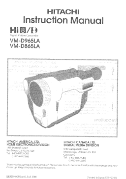 Hitachi VM-D965LA Digital Camcorder Owner's Manual