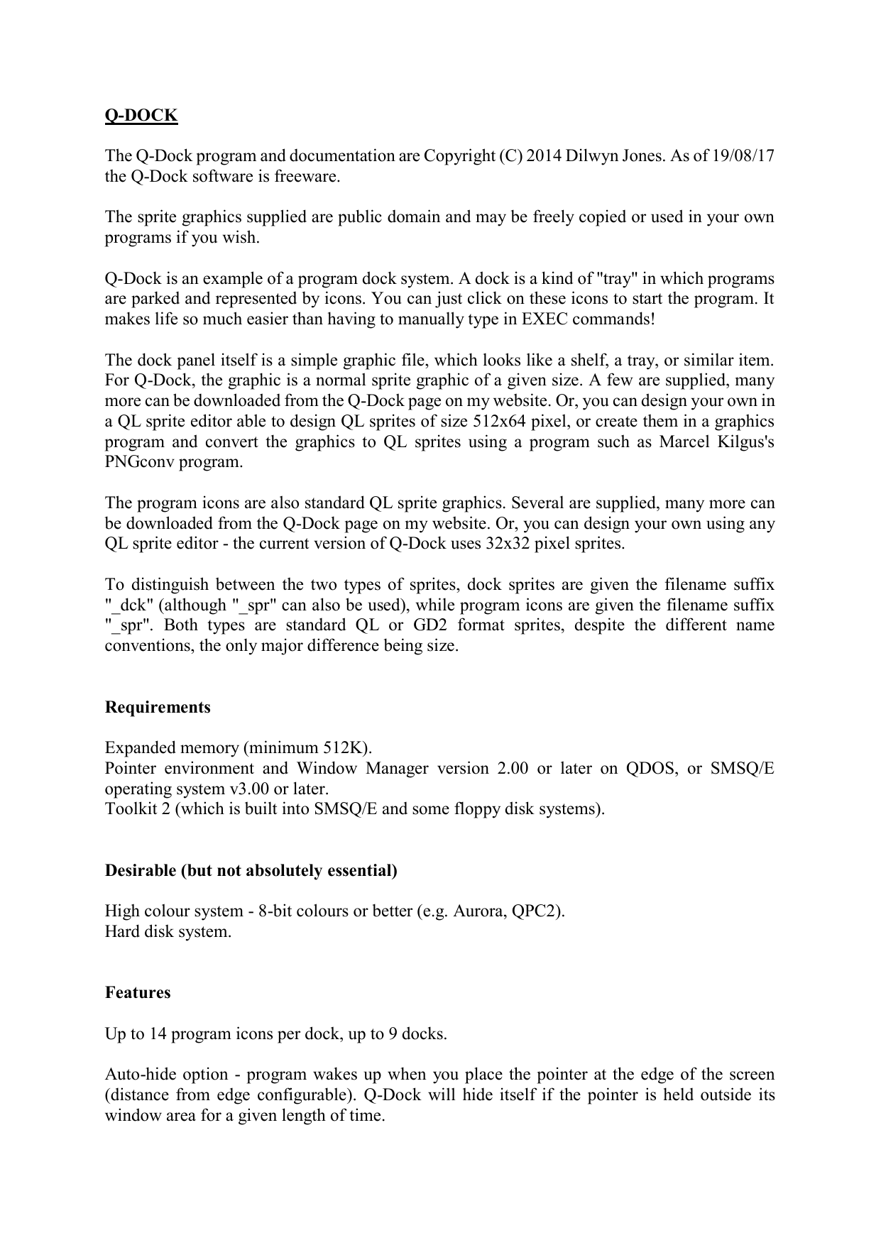 Q Dock The Q Dock Program And Documentation Are Copyright C Manualzz