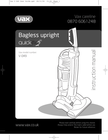 Vax Quicklite Compact 2 Upright Vacuum Cleaner Owner Manual | Manualzz