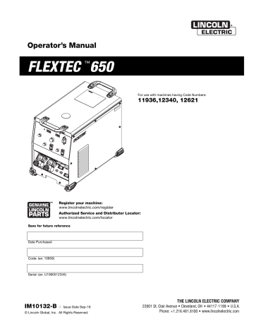 Lincoln Electric Flextec 650 (RoHS) - 11936 Operator Manual | Manualzz