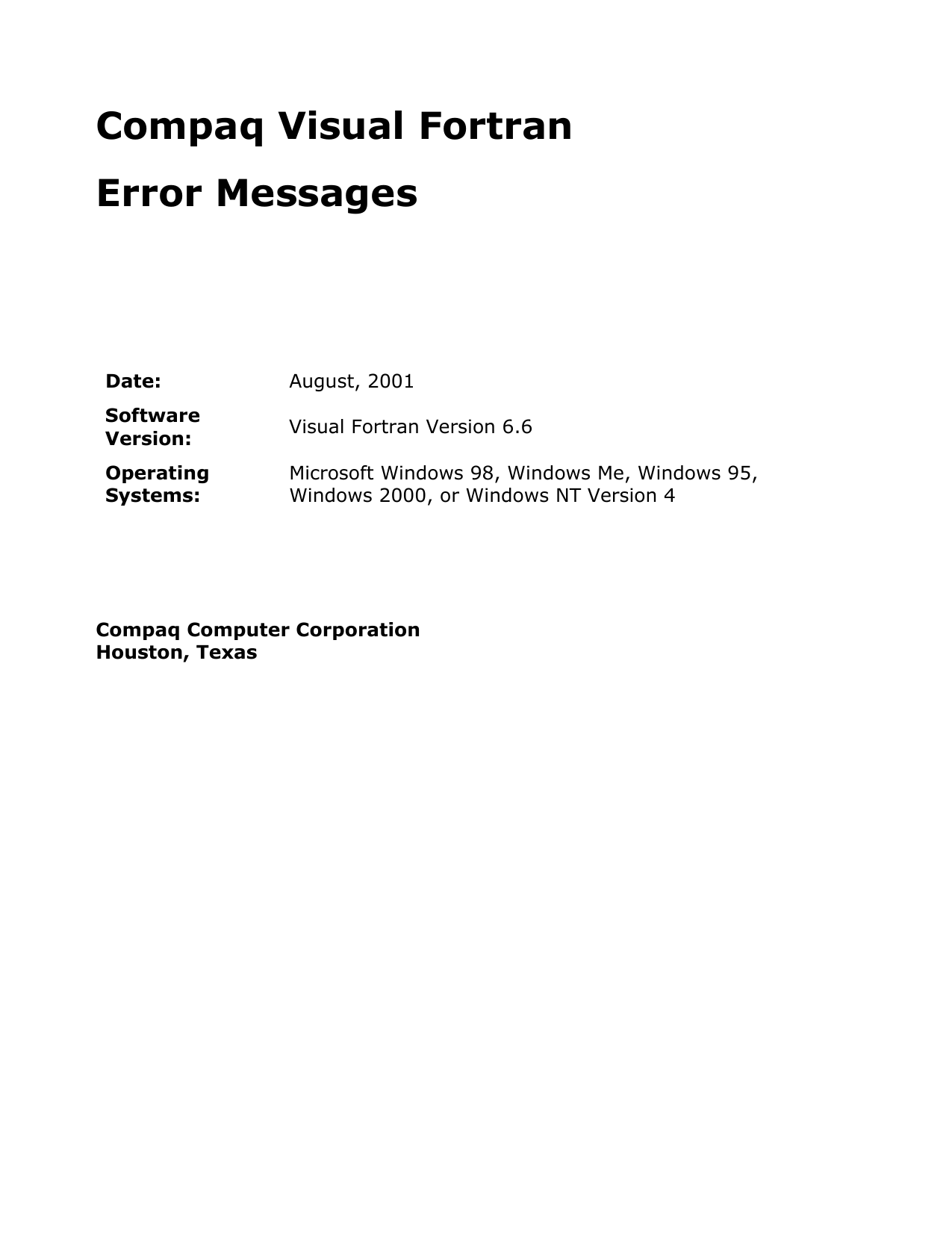 Compaq Visual Fortran Error Messages Manualzz