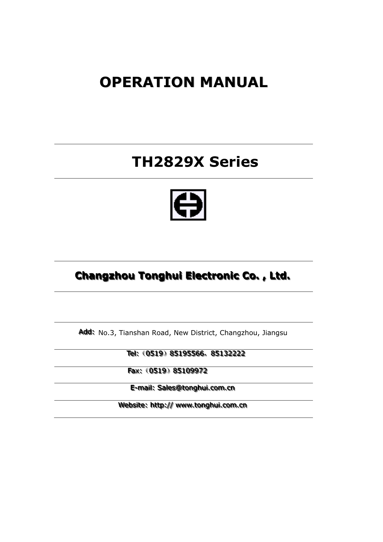 OPERATION MANUAL TH2829X Series | Manualzz