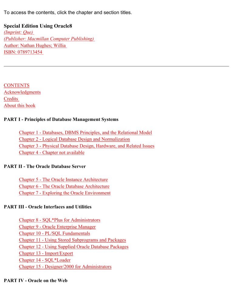 Special Edition Using Oracle8 Table Of Contents Manualzz