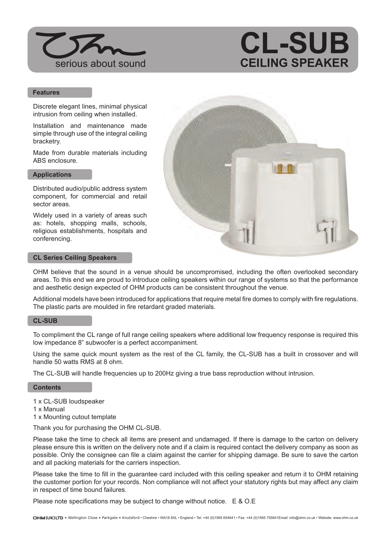 Ceiling Speaker Instruction Cl Sub Indd Manualzz Com