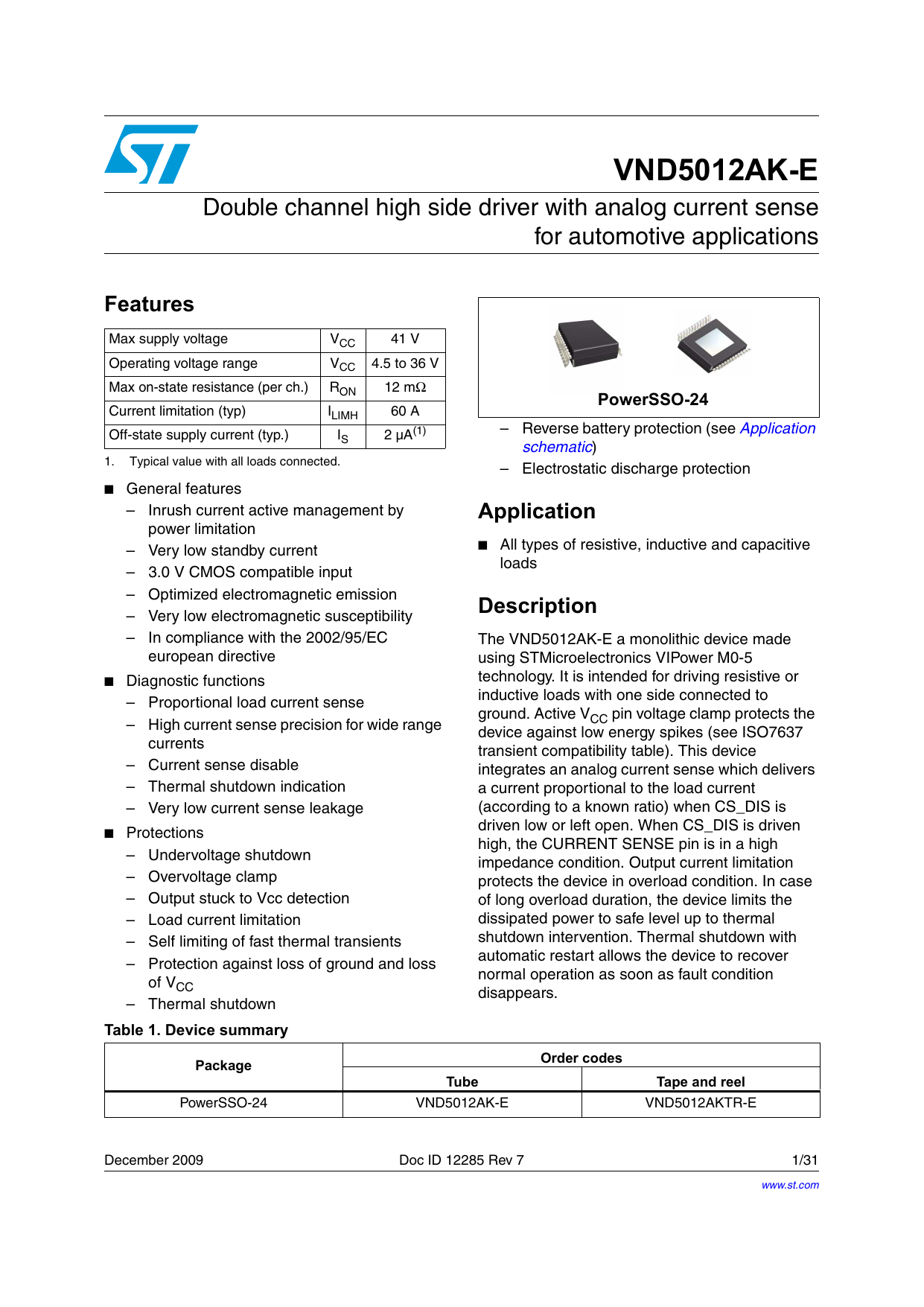 Double channel high side driver with analog current | Manualzz