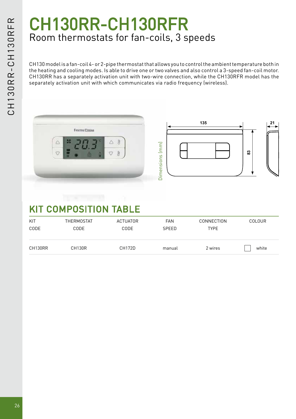 Fantini Cosmi CH130ARFR WIRELESS FAN COIL ROOM THERMOSTAT- 