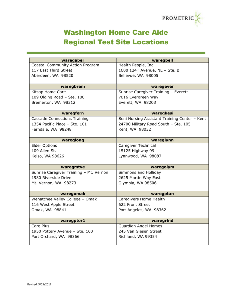 Washington Home Care Aide Regional Test Site Locations Manualzz