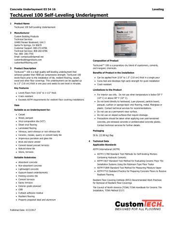 Techlevel 100 Self Leveling Underlayment Manualzz