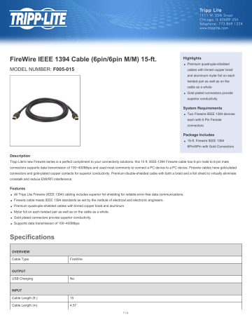 FireWire IEEE 1394 Cable (6pin/6pin M/M) 15-ft | Manualzz