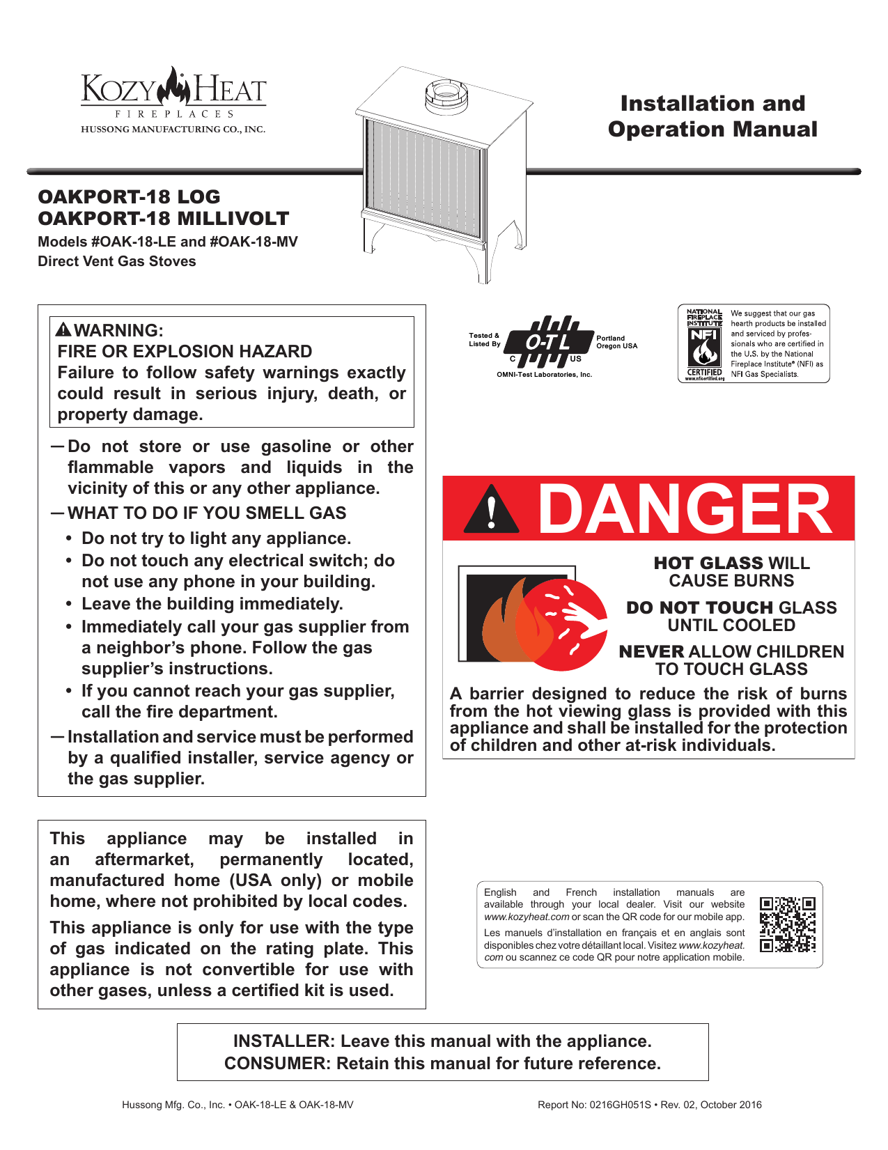 Oakport 18 Manual - Kozy Heat Fireplaces | Manualzz