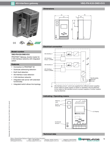 AS Interface gateway VBG PN K20 DMD EV2 1 | Manualzz