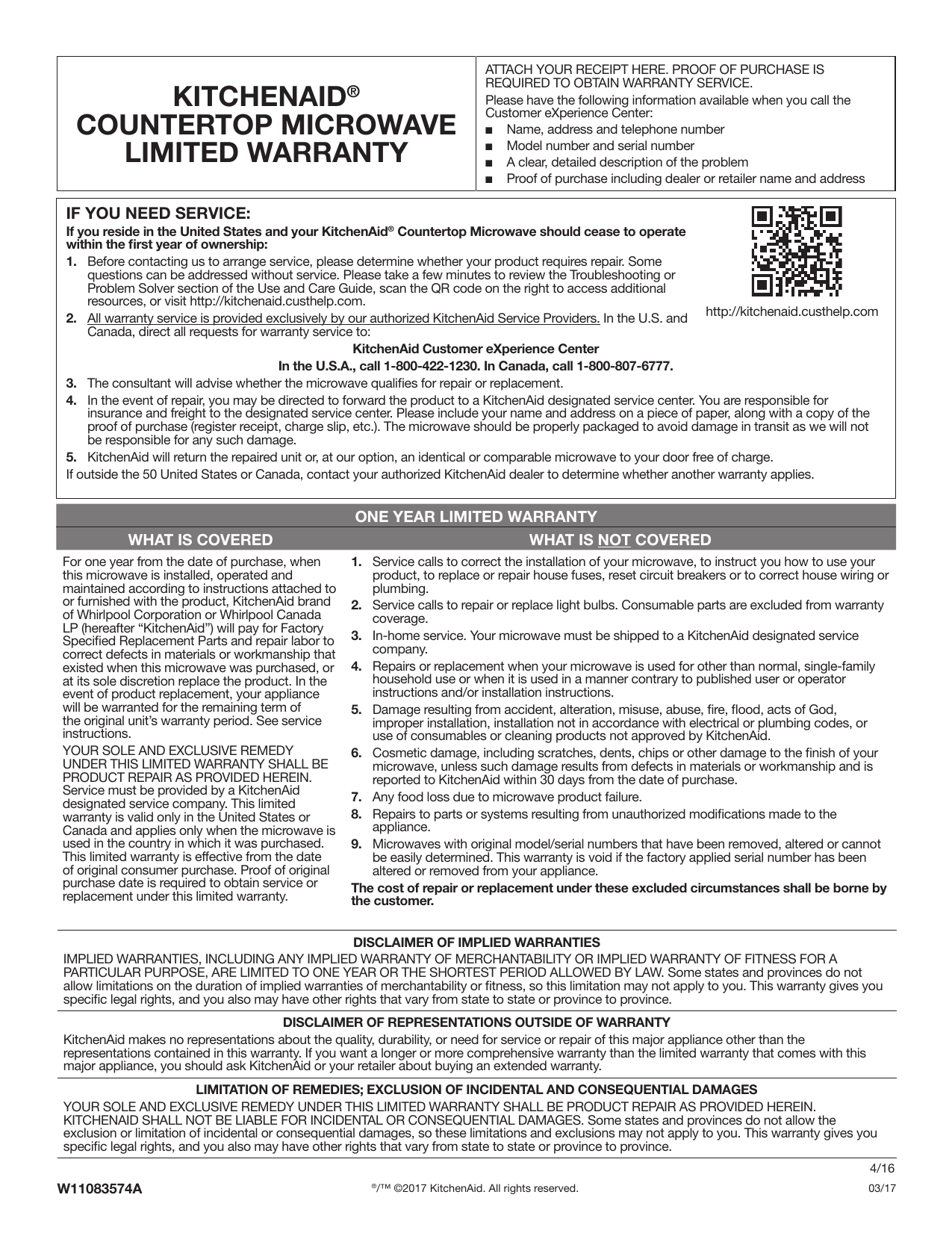 Kitchenaid Countertop Microwave Limited Warranty Manualzz Com