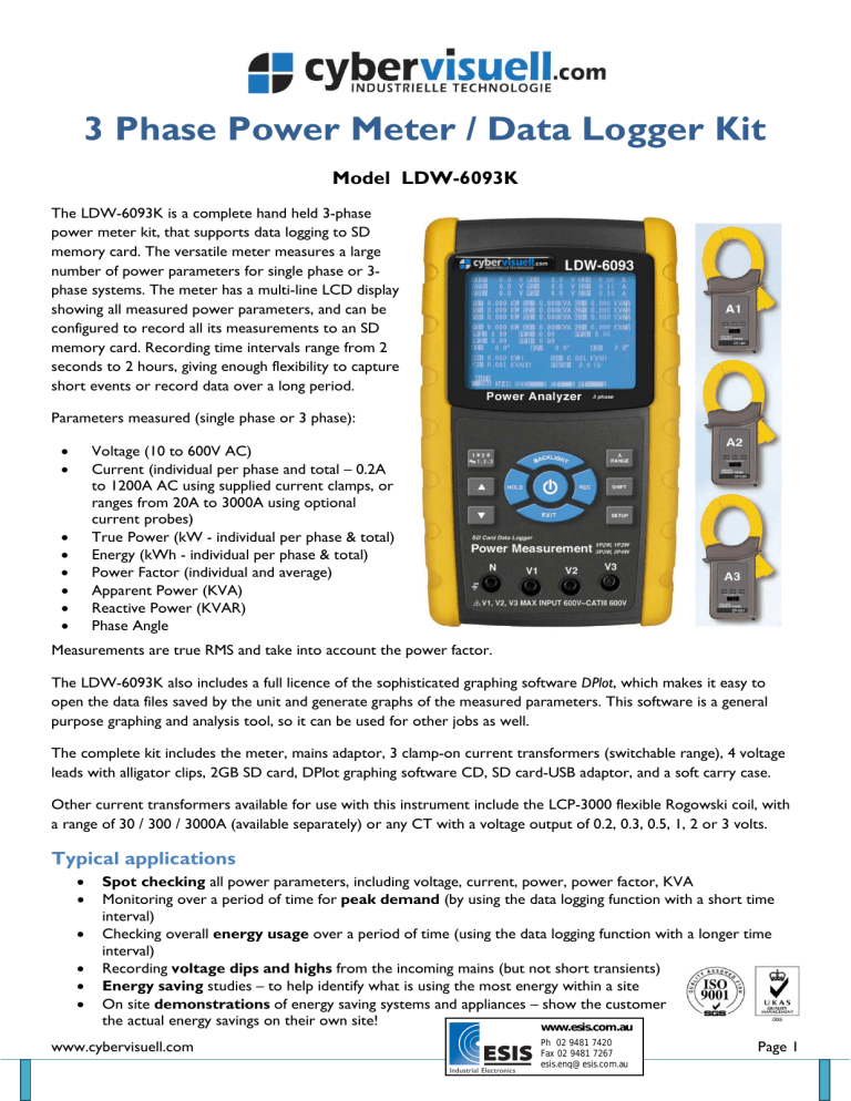 3 Phase Power Meter / Data Logger Kit Manualzz