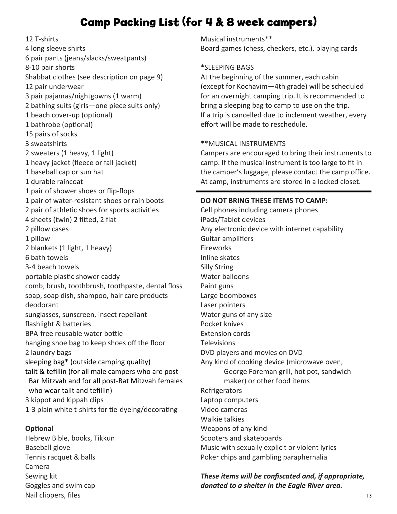 2017 packing list camp ramah wisconsin manualzz com packing list for camping