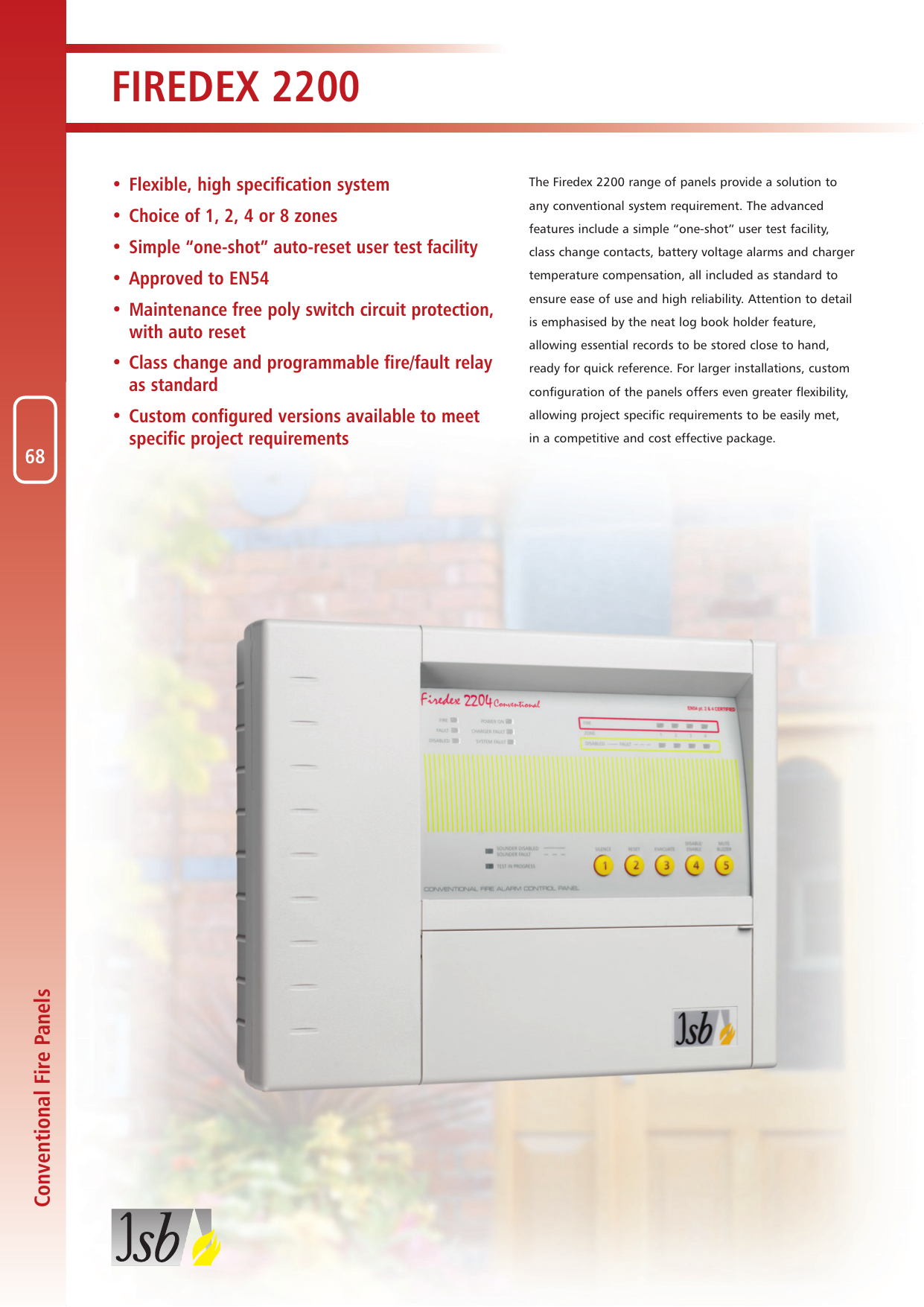 JSB FX2204CPD 4 Zone Conventional Fire Alarm Panel Complete With Battery 