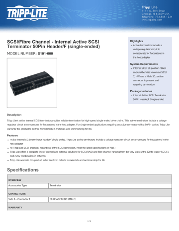 SCSI/Fibre Channel - Internal Active SCSI Terminator | Manualzz