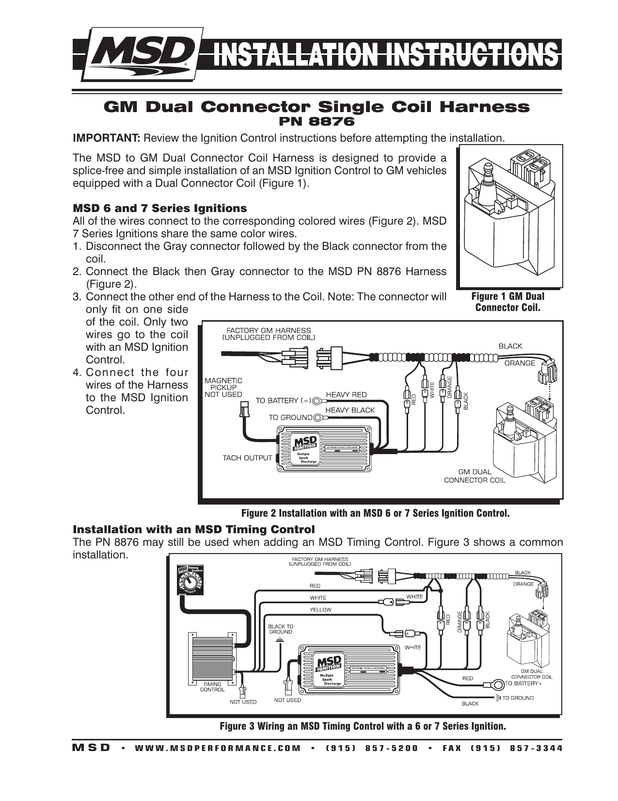 GM Dual Connector Single Coil Harness | Manualzz MSD 6 Wiring Diagram Manualzz