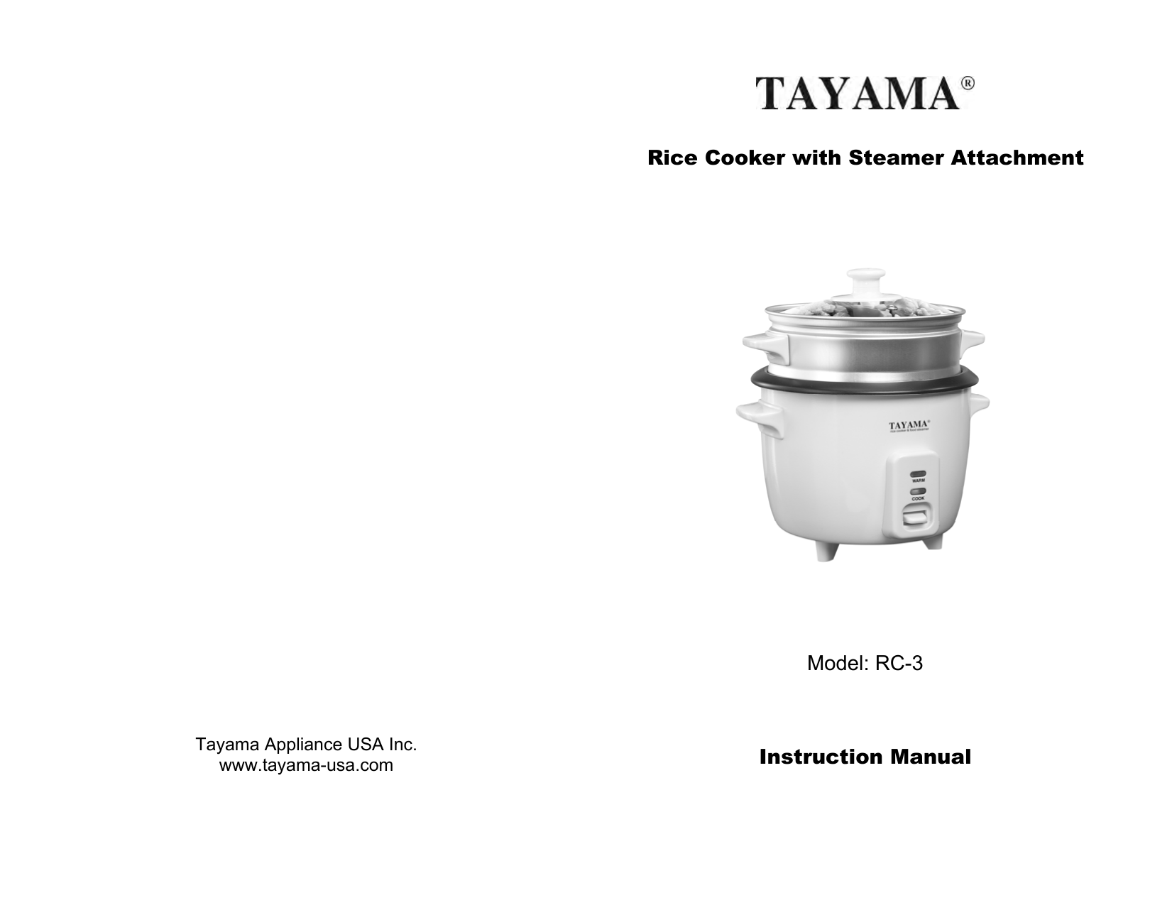 Tayama RC-8 Rice Cooker with Steam Tray 8 Cup - White