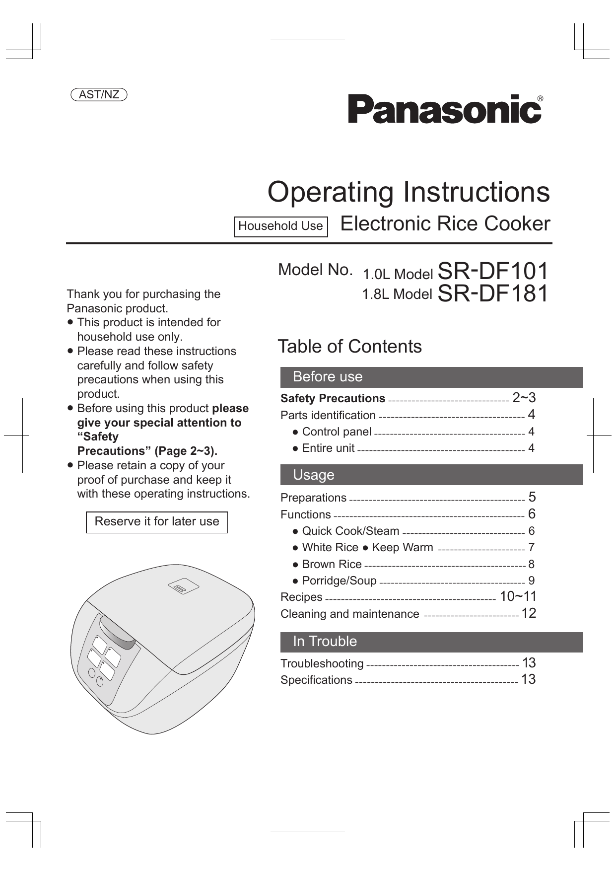 Panasonic Rice Cooker User Manual Manualzz