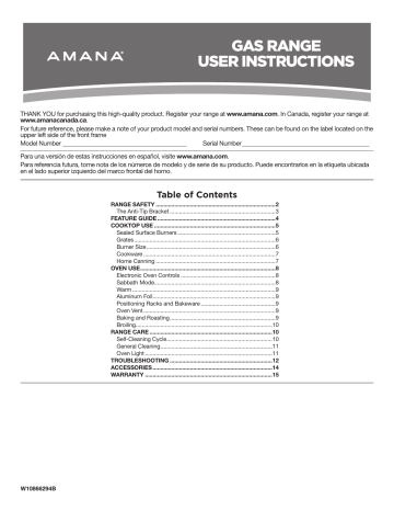 Amana AGR6603SFB Range User Instructions | Manualzz