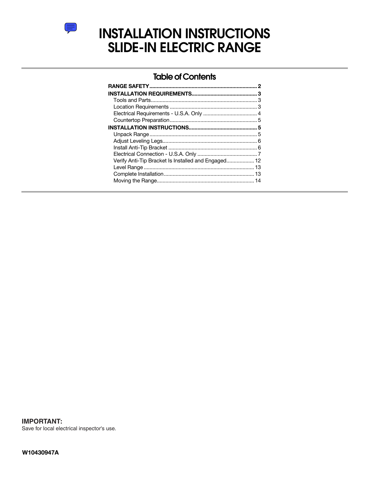 installation instructions slidein electric range Manualzz