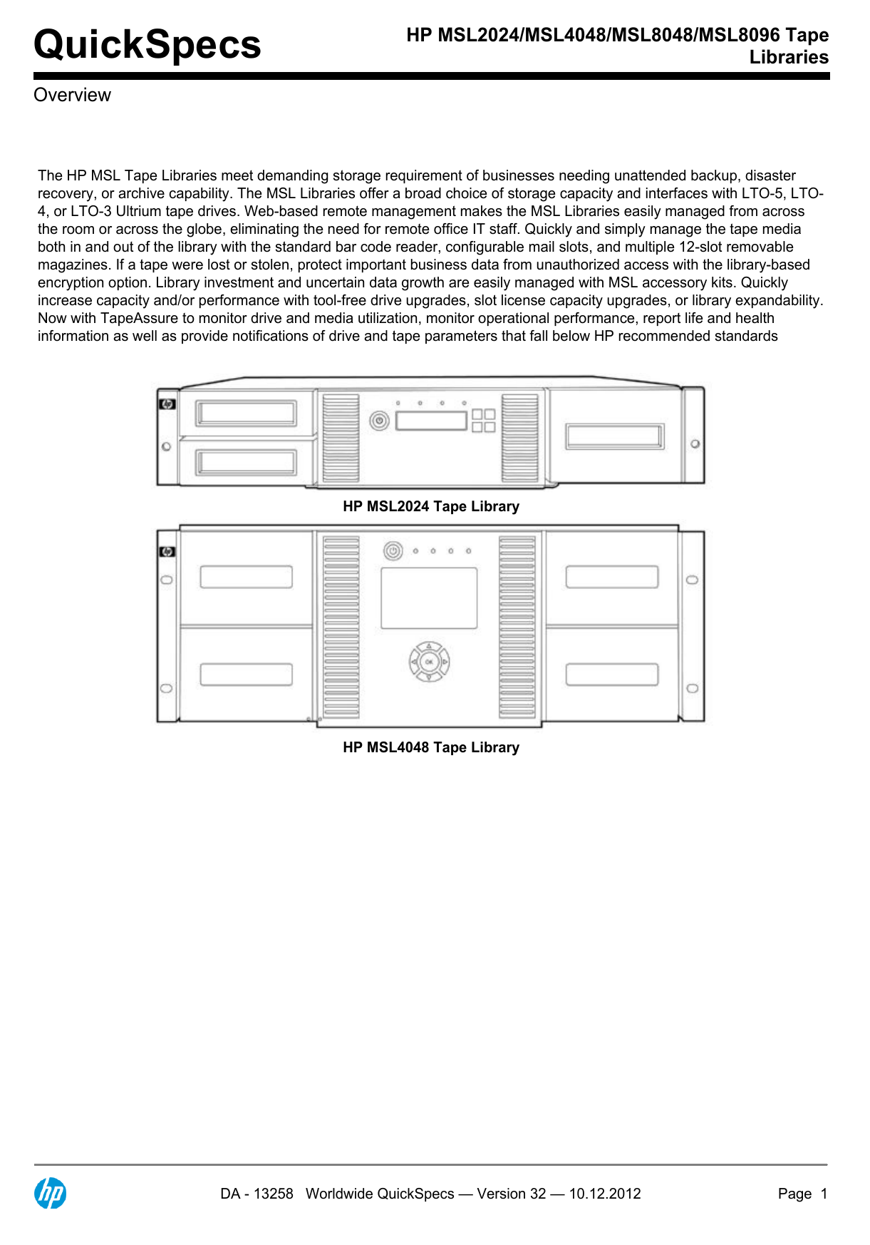HP MSL2024/MSL4048/MSL8048/MSL8096 Tape Libraries Manualzz