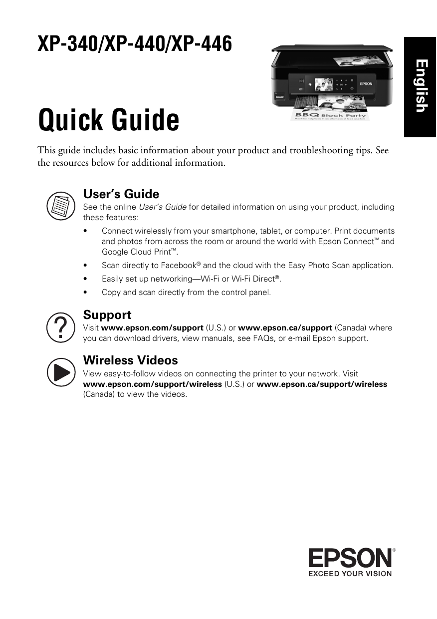 Epson XP-440, XP-446, XP-340 Quick 