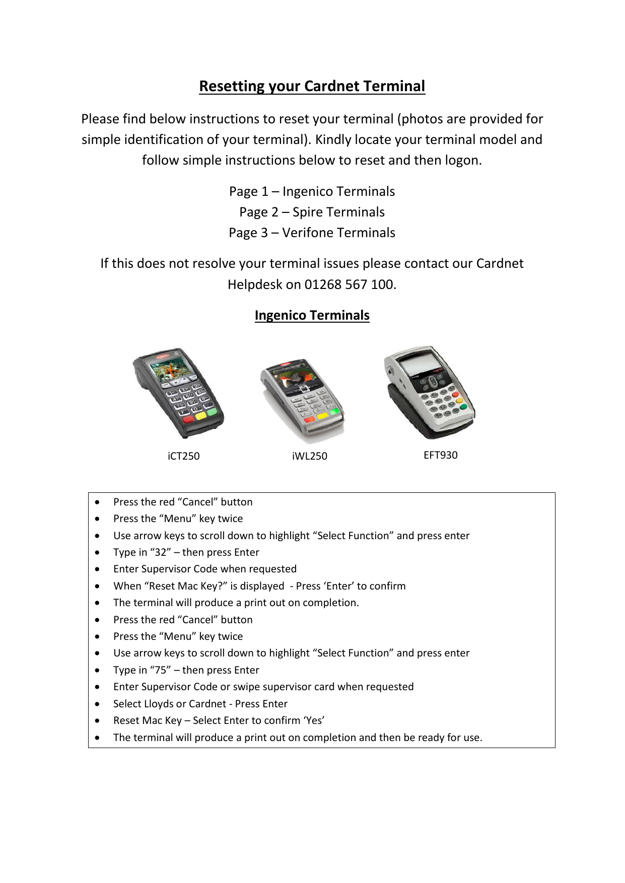 resetting your cardnet terminal